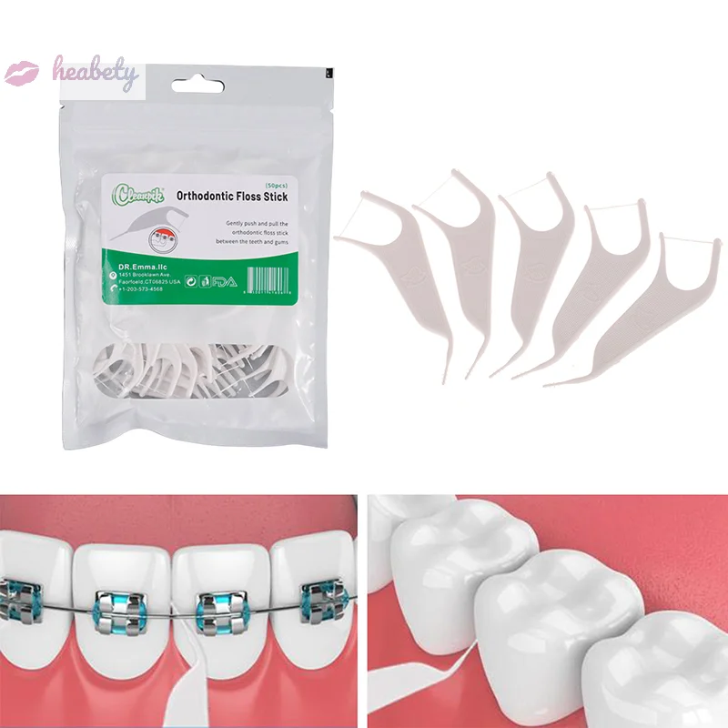 

50Pcs/Bag Orthodontics Dental Floss With Thread Disposable Super Flat Cleaning Dental Floss Toothpick Oral Hygiene Tooth Clean