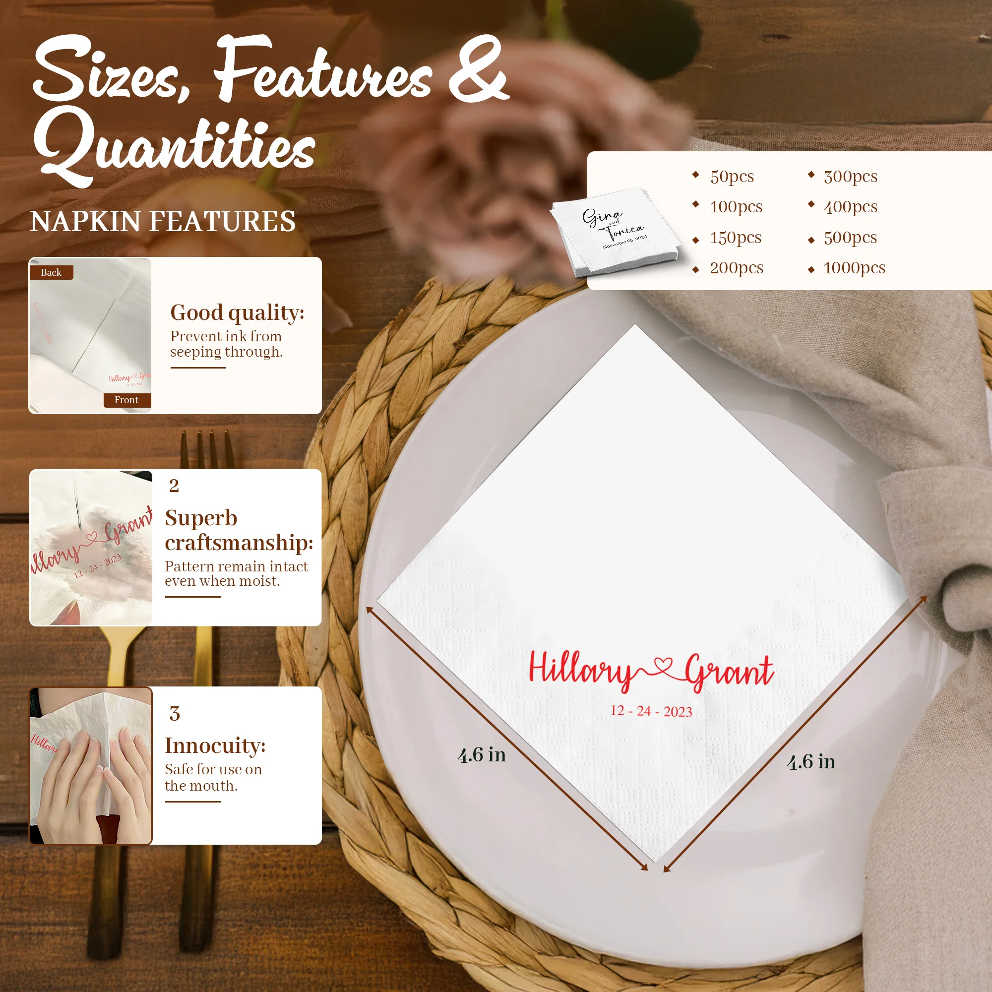 Paper Napkins 50-500PCS Wedding Monogram Printed for Cocktail Party Anniversary Christmas Decor