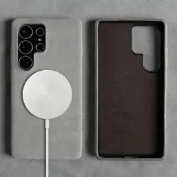 Premium Full Coverage Magnetic Alcantara Phone Case with MagSafe Compatibility - Galaxy S26 FE (2536 Light Grey)