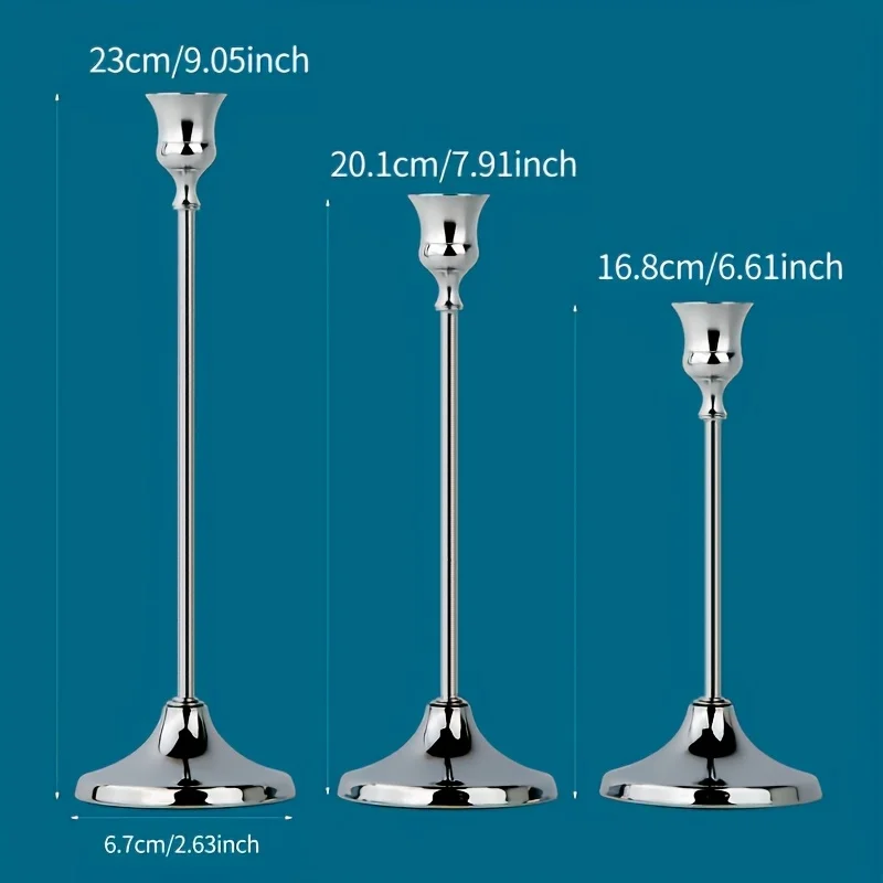 3pcs Brass Golden Metal Cone Candle Holders,Vintage Modern Decorative Center Candle Holders for Fireplace Mantel