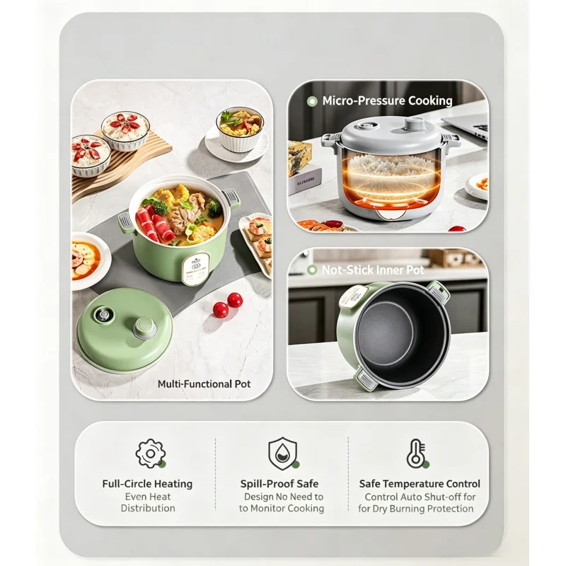 1pc Mini Electric Rice Cooker 220V Only Hot Pot 1.5L Non-Stick Portable Food Steamer for Kitchen Dormitory Cooking Pot 6