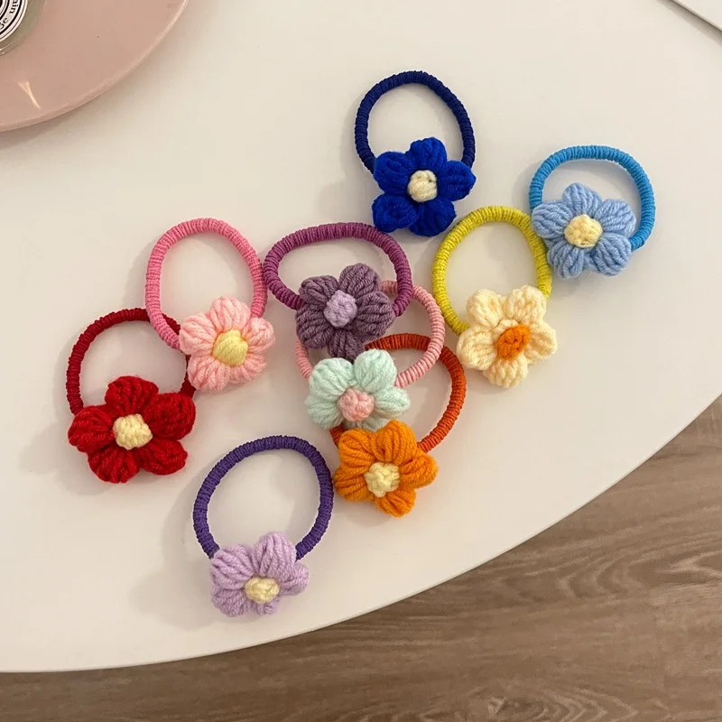 

Cute Woolen Floral Rubber Band Sweet Elastic Hair Ring for Children Elastic Hair Ring Headwear Girls Kids Hair Accessories