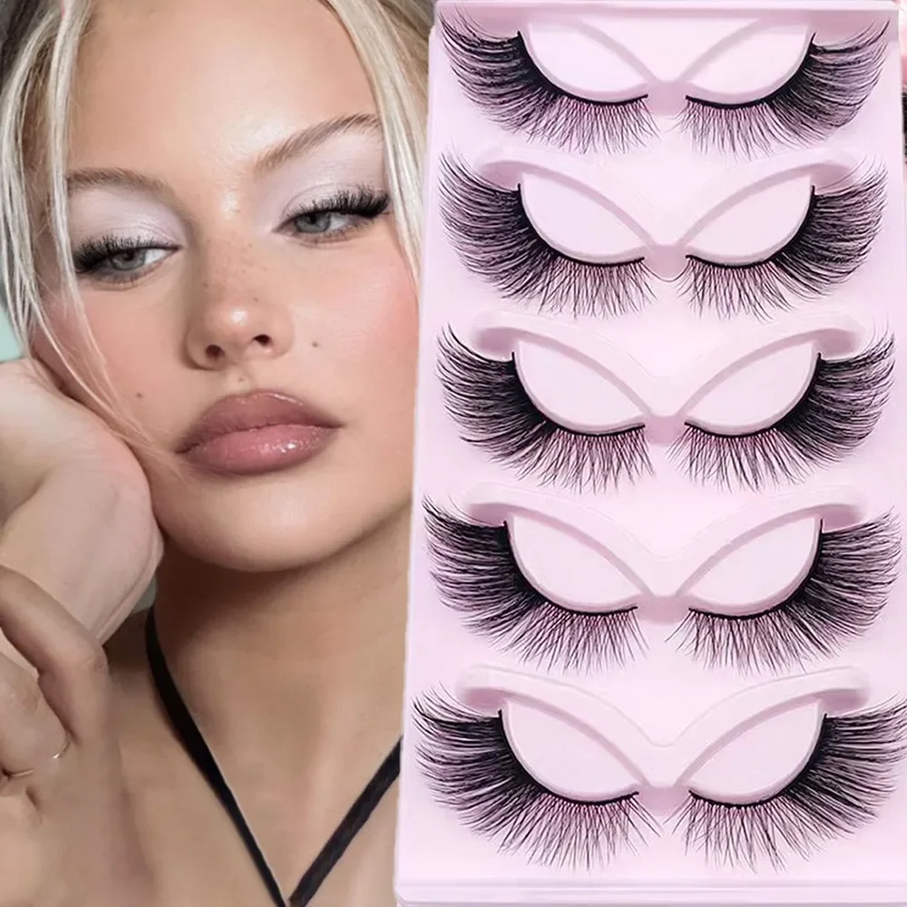 

5 Pairs Cat Eye Lashes Natural Fake Lashes Wispy Makeup Faux Mink lashes for Glamorous Look