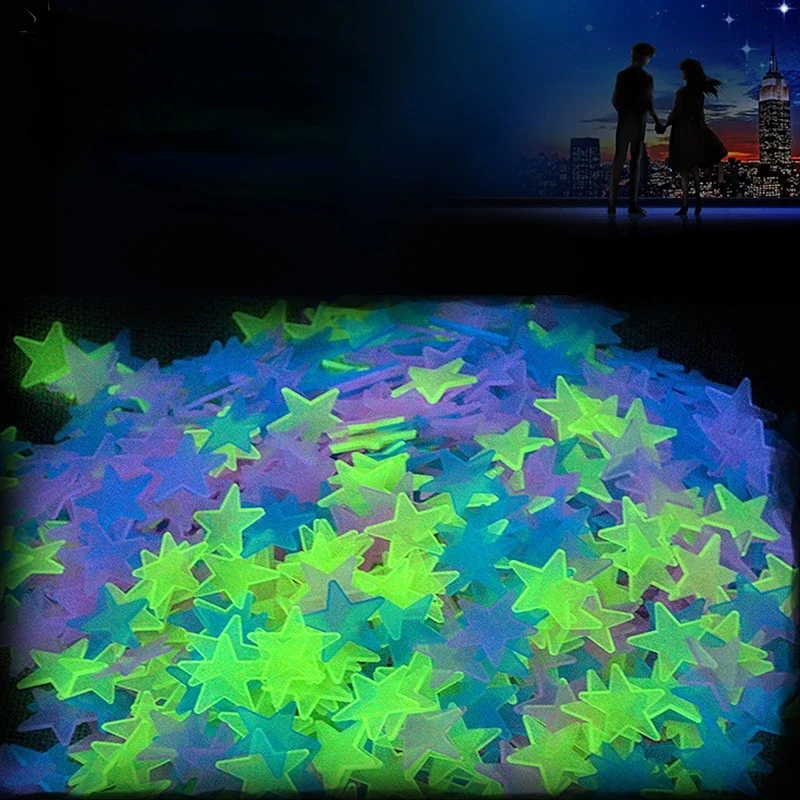 Luminous 3D Stars Glow in the Dark Wall Stickers For Kids Baby Rooms Bedroom Ceiling Home Decor Fluorescent Star Stickers 100Pcs wall stickers luminous wall stickers