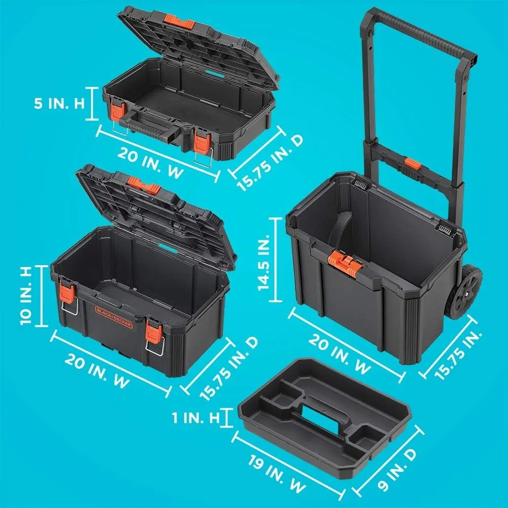 Stackable Storage System - 3 Piece Set (Small, Deep Toolbox, and Rolling Tote) 4