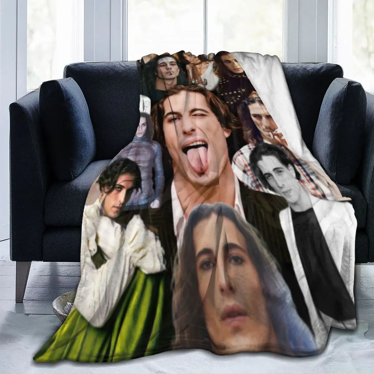 Damiano David Warm Soft Blanket Maneskin Music Band Photo Travel Bedding Throws Winter Funny Flannel Bedspread Sofa Bed Cover 3