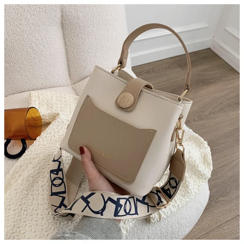 

Fashion Women Small Bucket Tote Bags Summer Travel Luxury Handbags Wide Strap Female Shoulder Bag Small Messenger Shopping Bag