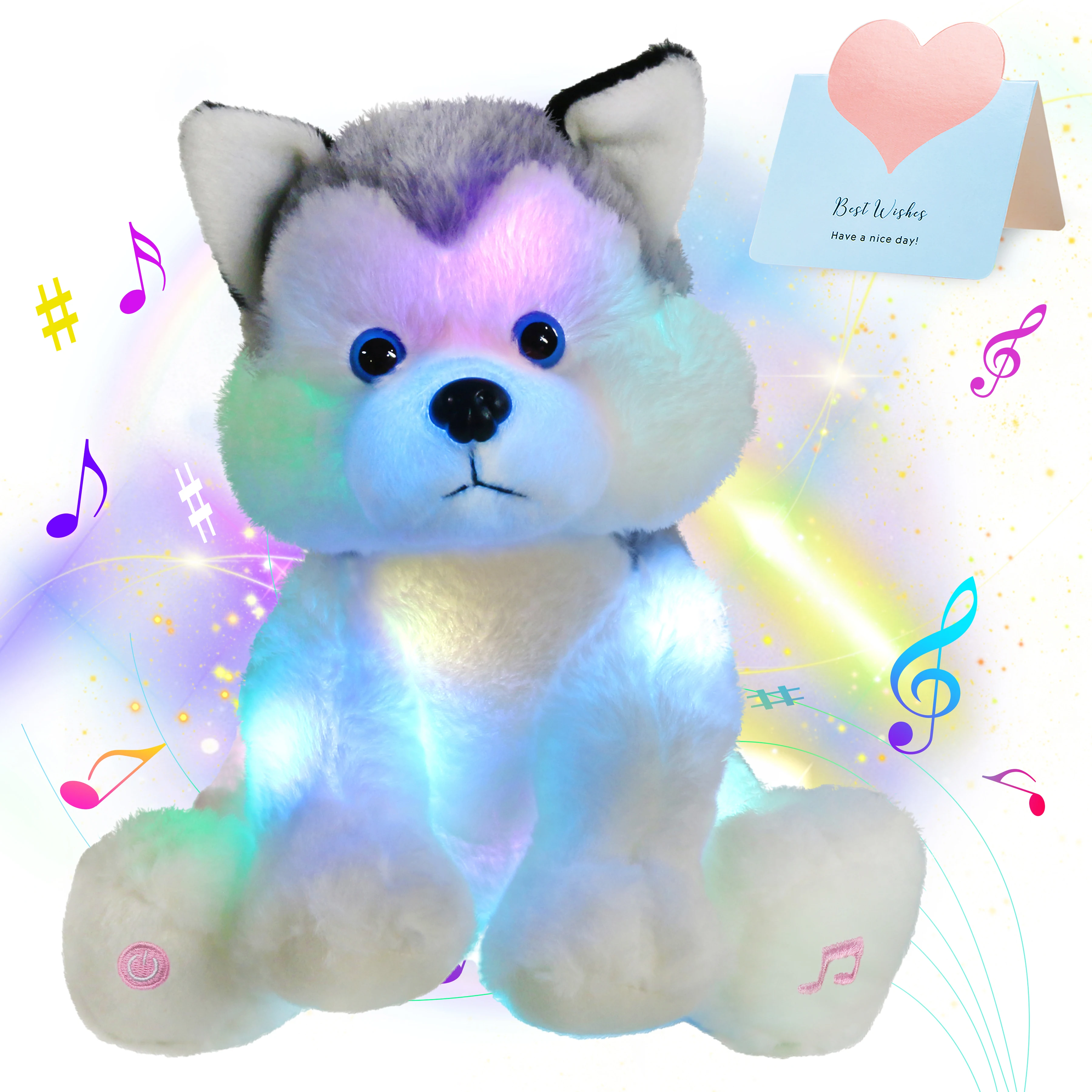 

25cm LED Light Musical Dog Doll Cute Plush Toys Husky Luminous White Sleeping Throw Pillows Stuffed Animals for Girls Children