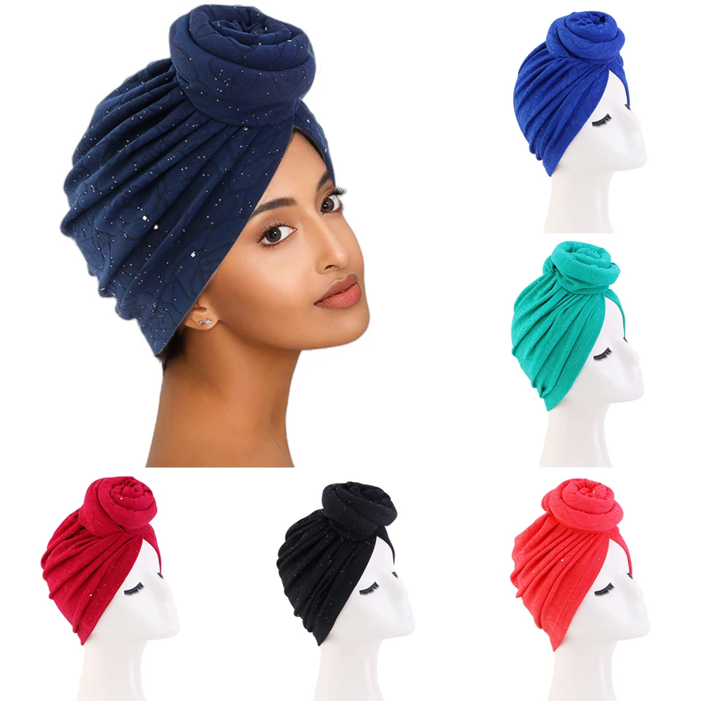 

Indian Turban Knot Beanies Bonnet Women Muslim Hijab Hat Pleated Headscarf Islamic Head Wrap Chemo Cap Hair Loss Turbante Mujer