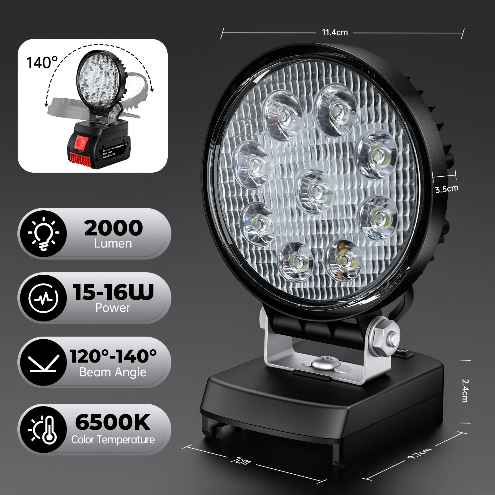 Turpow 27W LED 작업 조명 Comblity Bosch BAT618 리튬 이온 배터리 18V LED 손전등 배터리 도구 램프 홍수 조명