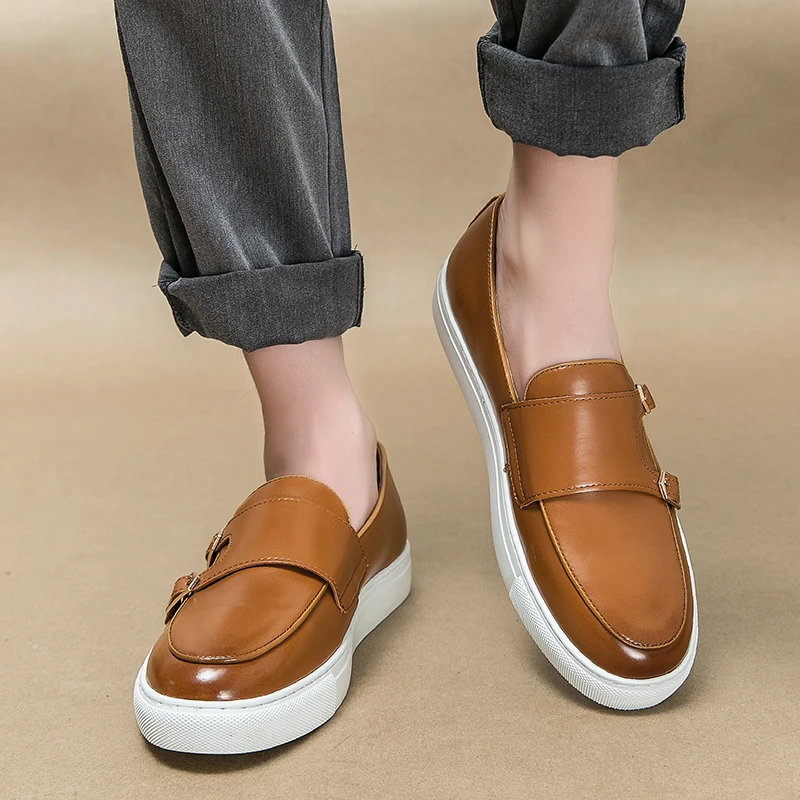 Trendy Brand Men's Genuine Leather Shoes Thick Soled Men's Casual Shoes Outdoor Driving Business Loafers