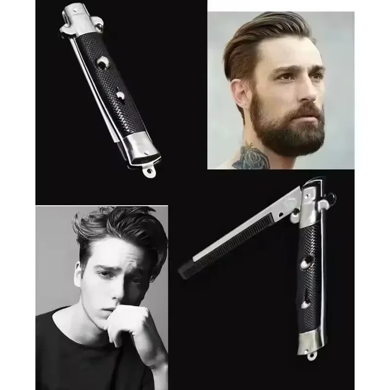 Portable Folding Comb for Travel American Style Slicked Back Hair Spring Loaded Design Butterfly Pocket Comb for Men and Women