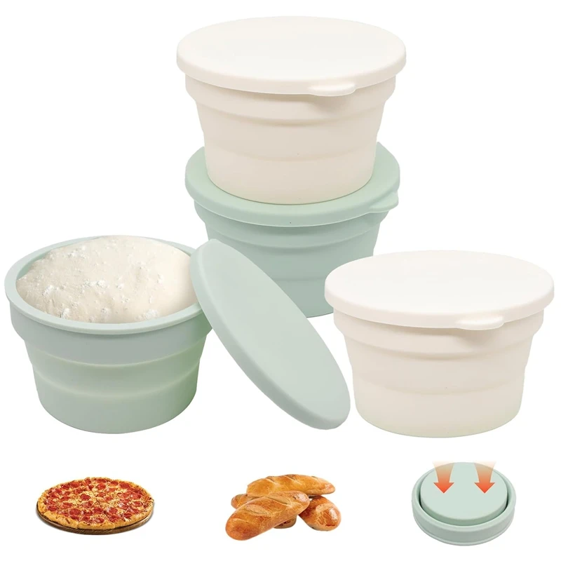 4 adet Set silikon ekmek prova sepeti Pizza hamuru kutusu istiflenebilir kapaklı saklama kapları pişirme aracı aksesuarları mutfak için