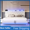 NEW Full Size Lift Up Storage Bed Frame with Charging Station & Led Lights, Upholstered Platform Bed with Button Tufted Wingback 1