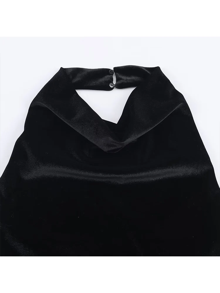 Spring New Woman Party Sexy Backless Dress Sleeveless Lace Decoration Solid Color Halter Collar Female Elegant Midi Dress