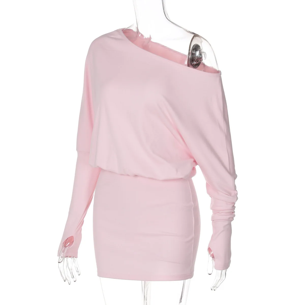 Fashion Off-Shoulder Patchwork Mini Dress Women Slim Long Sleeve High Waist Autumn Solid Dress Female Backless Dress