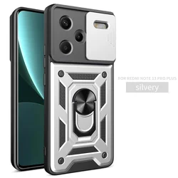 Armor Car Magnetic Holder Ring Case with Lens Protection for Redmi Note13Pro Plus (Silver)