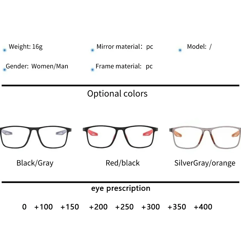 Reading Glasses TR90 Men Women Progressive Sports Blue light blocking High definition Square