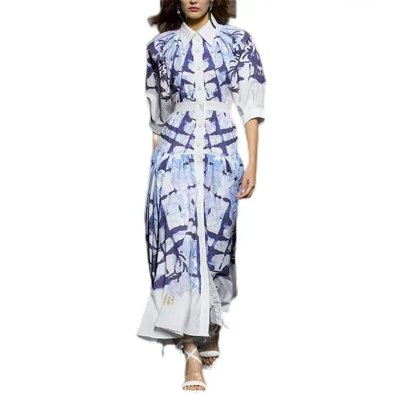 

Женское модельное платье с отложным воротником, элегантные платья-рубашки с принтом, повседневные платья NP1940N, лето 2023