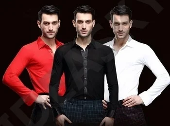 Black White Red Boy adult Latin tops practice clothes men long sleeve shirt Latin Dance shirts Ballroom Latin Stage Dance shirts