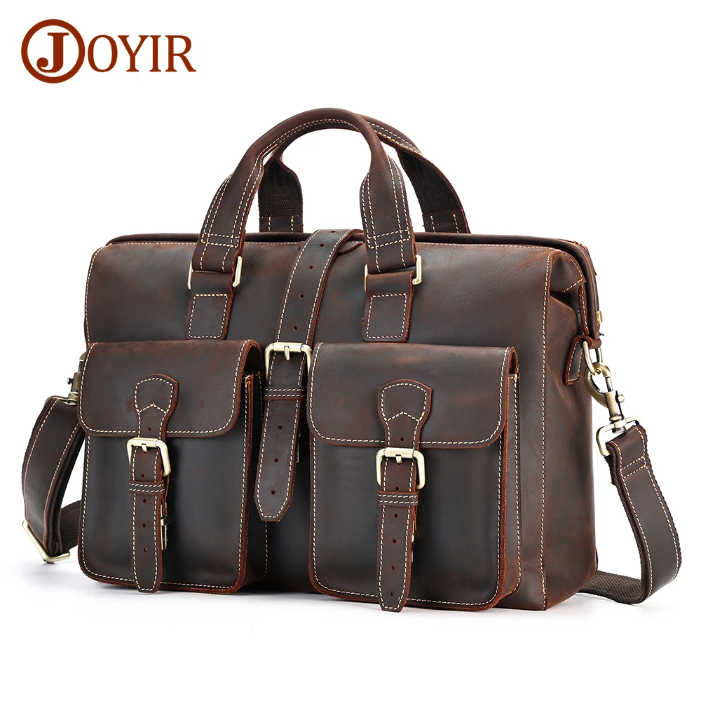 

JOYIR Vintage Crazy Horse Leather Men Briefcase Business Work Bags Male Fits 15.6" Laptop Mesenger Shoulder Bag Handbag New