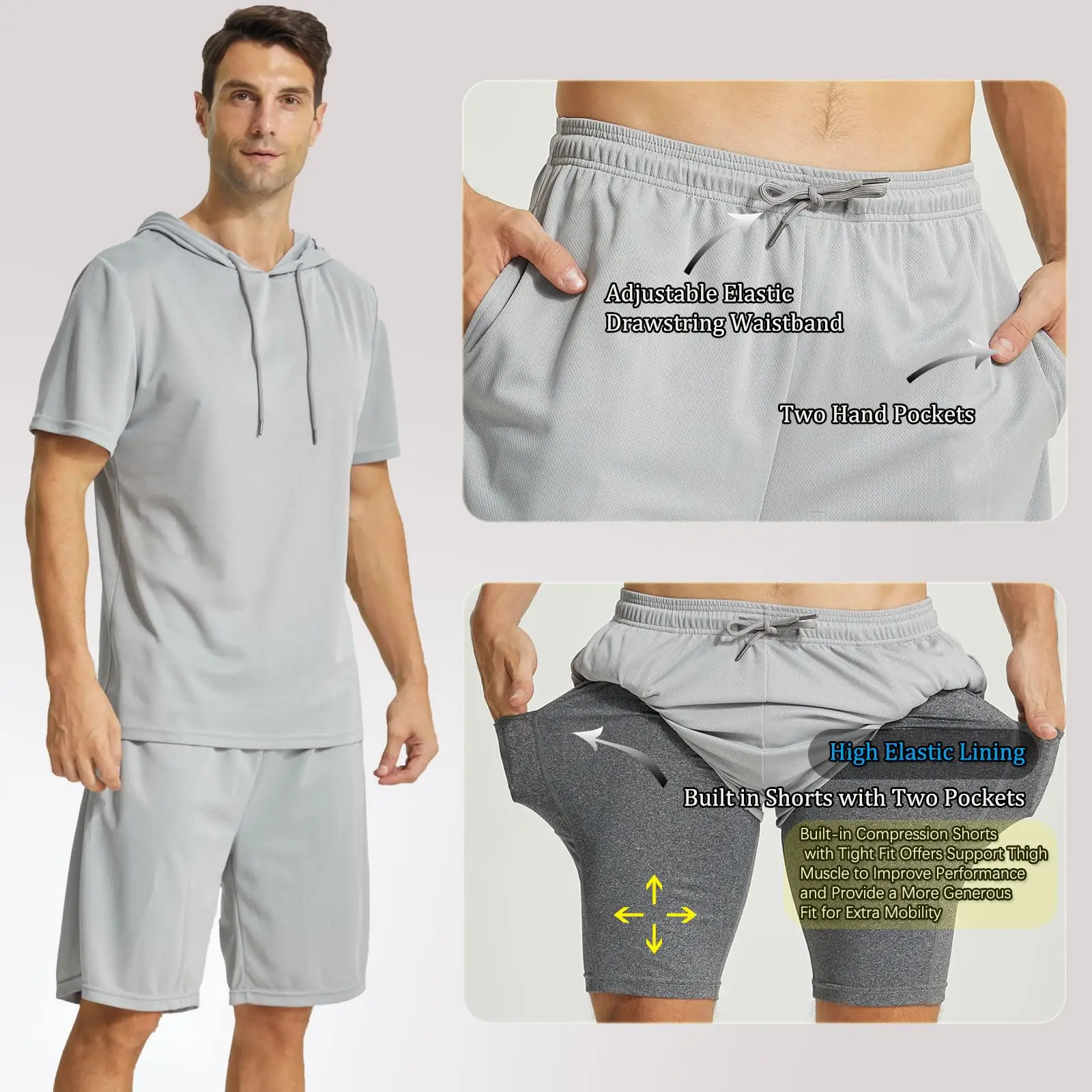 Men's Running Shorts 2 in 1 with Liner, Quicking Dry Workout Shorts with Pockets
