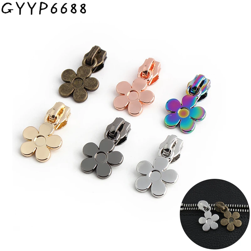 10-50-100PCS 32MM Flower Shape 5# Nylon Metal Sewing Zipper Puller Sliders For Handbag Garment Bags Pocket Zip Head Accessories 10 50pcs fattonny shape 5 nylon metal zipper sliders head for tailor sewing clothes bags zip puller repair kit accessories