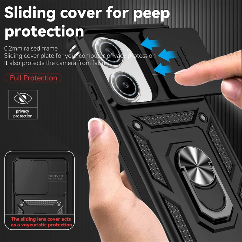 Armor  with Slide Lens Protector and Ring Stand - Durable Back Cover Case