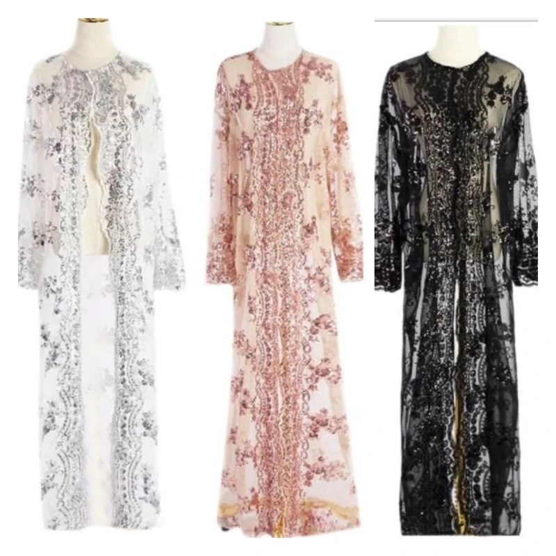 2023 Islam Abaya Dress Dubai Muslim Robe Hollow-Out Sequin Embroidery Maxi Dresses for Women Summer Sexy