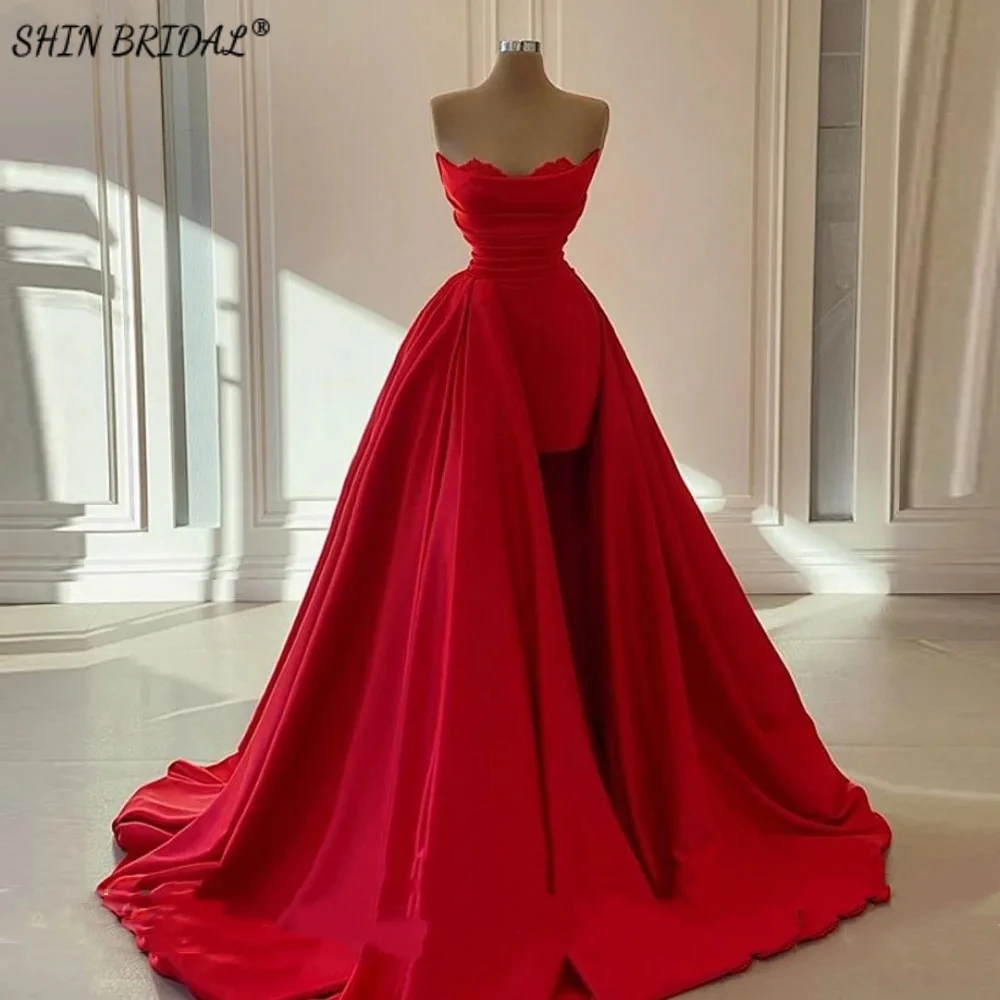 

SHIN BRIDAL Stain A Line Evening Dresses for Women Off the Shoulder Strapless Prom Dresses Sleeveless Backless Wedding Dresses