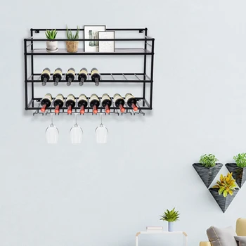 3-Layer Wall Mounted Industrial Wine Rack (80×25×55cm) 1