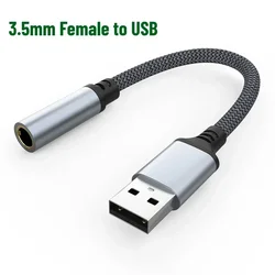 USB To 3.5mm Female External Sound Card for Computers Laptops Phones Earphones Microphones Voice Call Adapter Cables