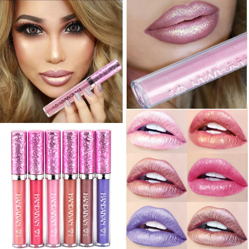 

6 Colors Sexy Lip Gloss Diamond Nonstick Cup Pearlescent Lip Glaze High Glitter Liquid Lipstick Velvet Matte Makeup Cosmetics