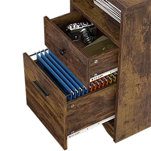 desk with file cabinets