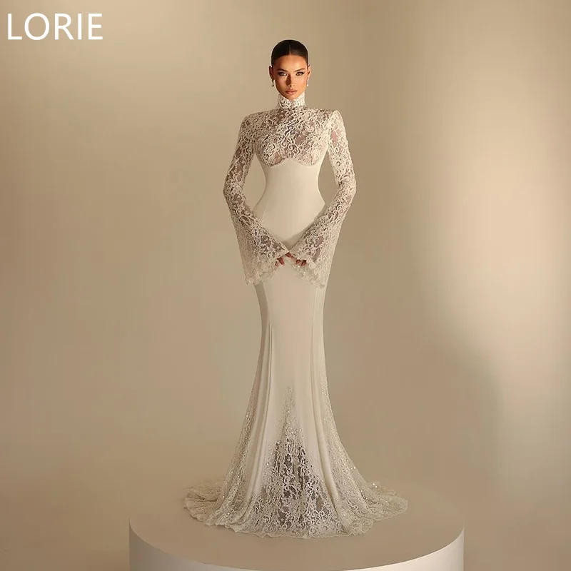 chinese dress ladies Boho Mermaid Wedding Dress Floral V-Neck Casual Gown with Open Back and Lace Appliques Champagne / 12 main image 0