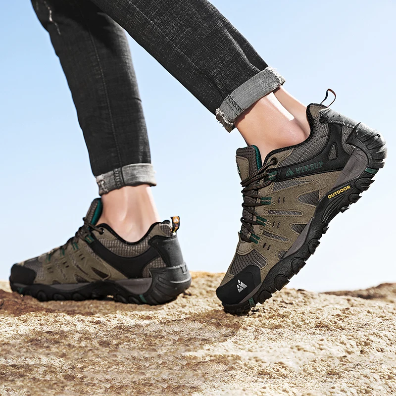 Zapatos de senderismo para hombre, zapatillas tácticas de cuero de gamuza, resistentes al desgaste, senderismo, caza