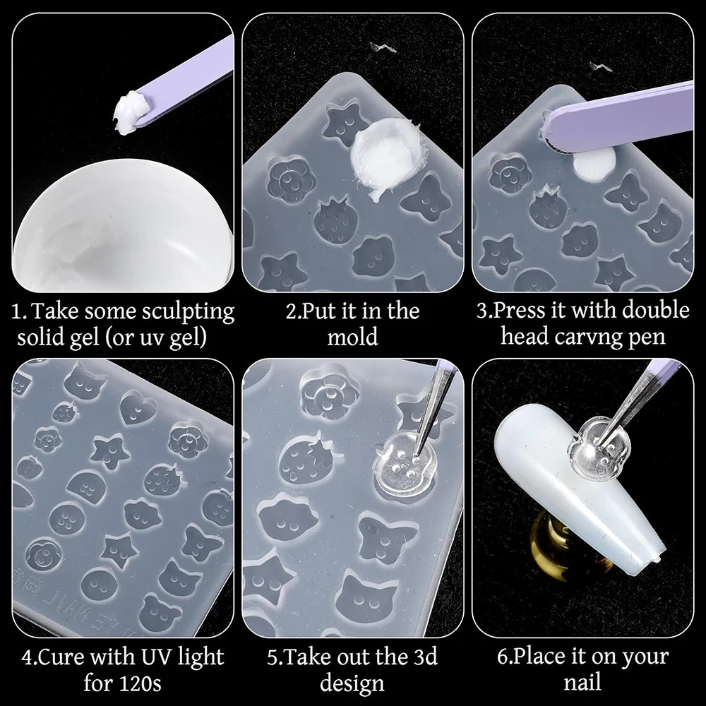 3D Silicone Gel Nail Art Molds Lovely Animals Stars Shapes DIY Resin Button Charms Nail Art Decoration Manicure Tool Supplies 6
