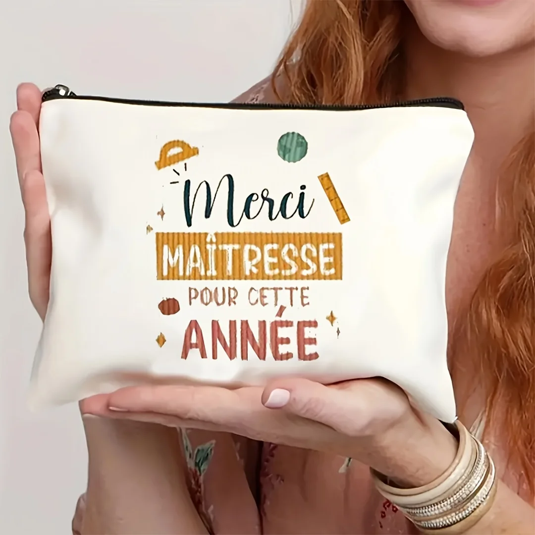 Elegant 'Merci Professeur' Bilingual Teacher Appreciation Makeup Bag