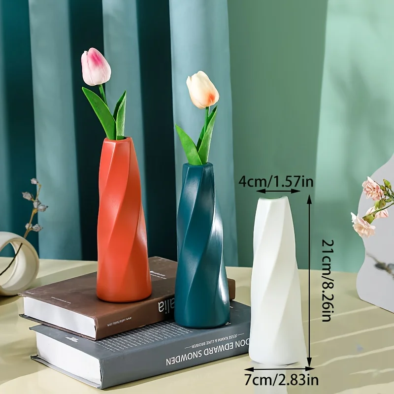 Aesthetic Ceramic-Look Plastic Vase Modern Matte Finish for Dried Pampas Grass Lightweight Unbreakable Decor Wedding Centerpiece