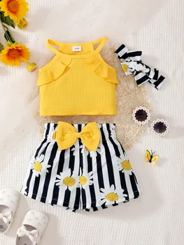Baby Girl Bow Outfit with Headscarf 1