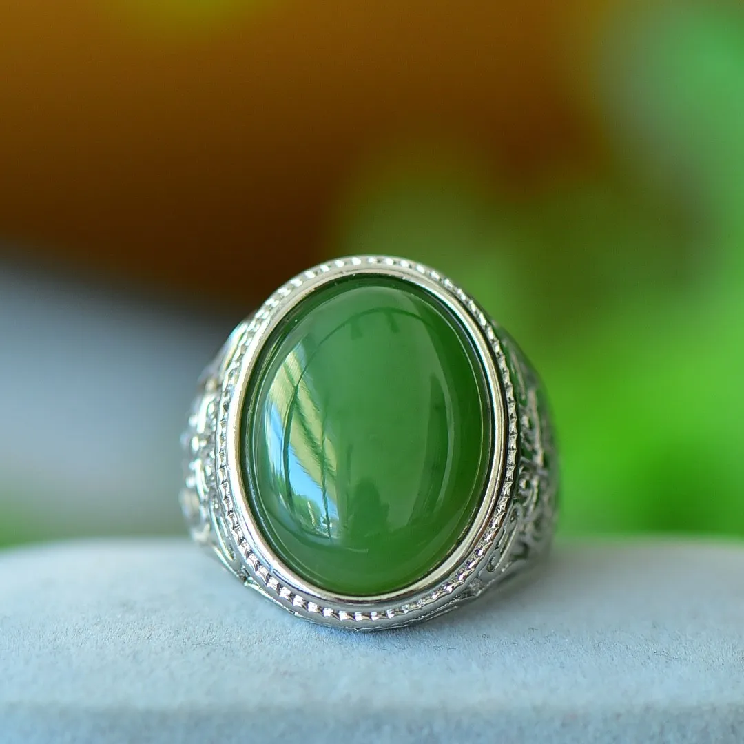

Натуральное зеленое нефритовое кольцо для мужчин, лечебный драгоценный камень, Изящные Ювелирные изделия, подлинные кольца из нефрита хэтяня, нефрита, регулируемые кольца