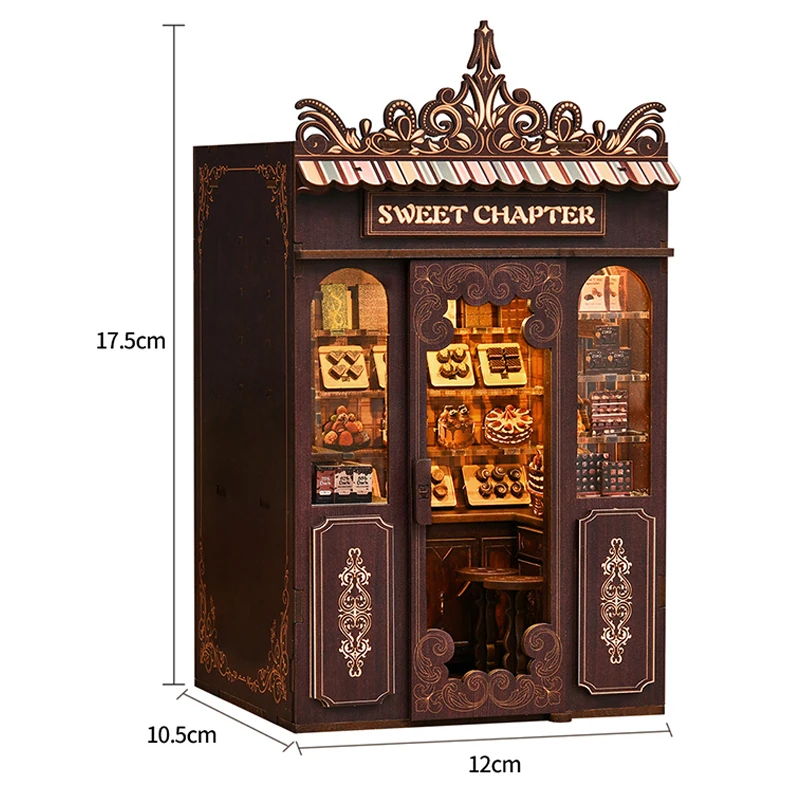 CRIOLPO Book Nook Kit - DIY poppenhuis, houten miniatuurhuisset, boekhoekminiatuurset voor volwassenen en tieners, 3D-houten puzzel, boekenkast, invoegkits met sensor led licht