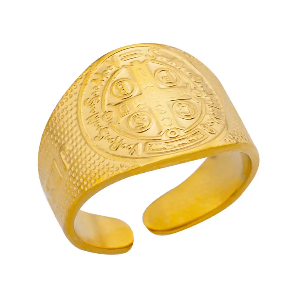 Stainless Steel Cross Rings Engraved Gold Plated Finger Ring Women 18k