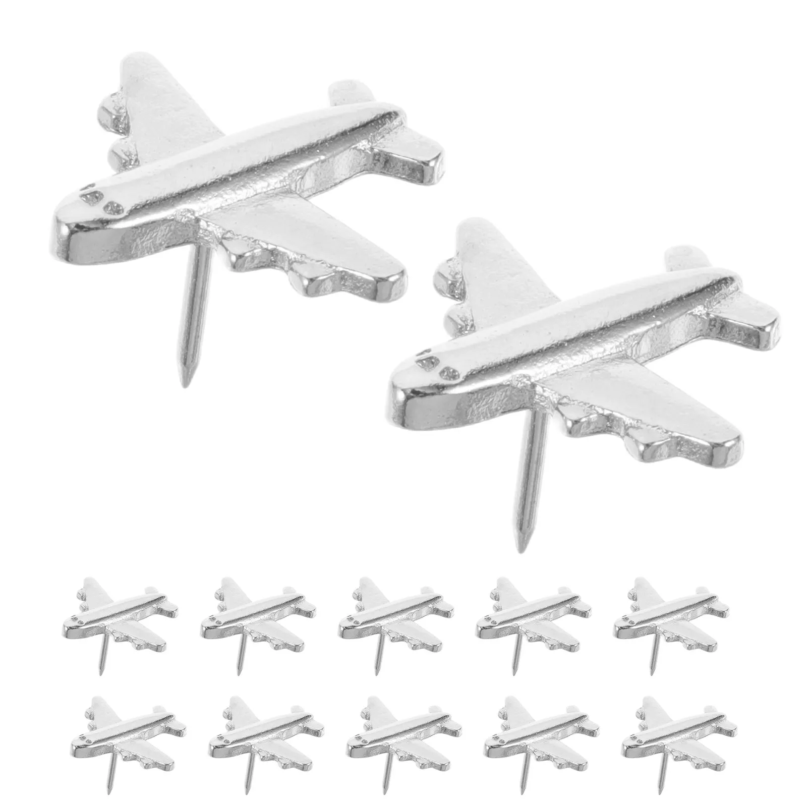 24Pcs 실버 메탈 비행기 모양 푸시핀 3D 장 압정, 지도, 게시판, 코르크 벽, 사무실, 가정, 여행, 공예용