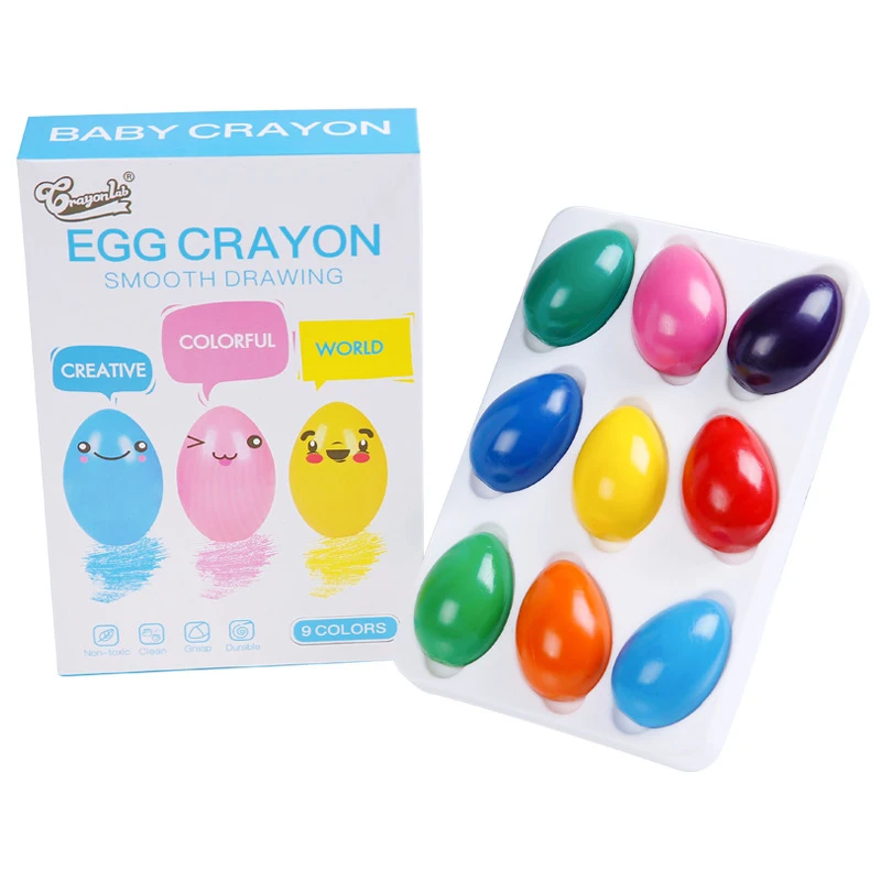 9ColorsboxSaftyNonToxicWaxCrayonsSolidEggShapeColorful