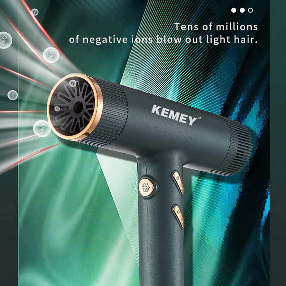 Kemei Professional Ionic Hair Dryer Powerful 1500W Fast Drying Low Noise Blow Dryer 2 Concentrator Nozzle 1 Diffuser Attachments 4