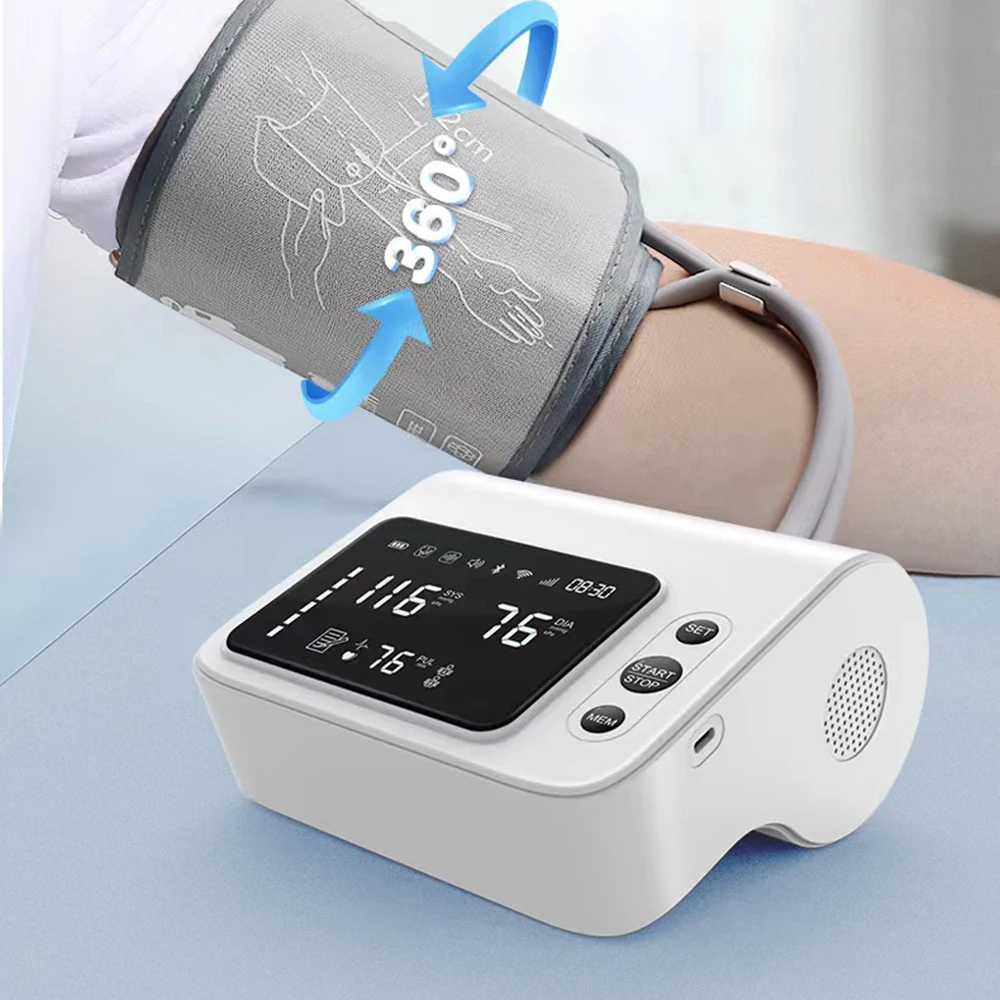Intelligent Voice Broadcast 4.7 Inch Upper Arm Dual Mode Electronic Blood Pressure Monitor Charging Portable Alarm