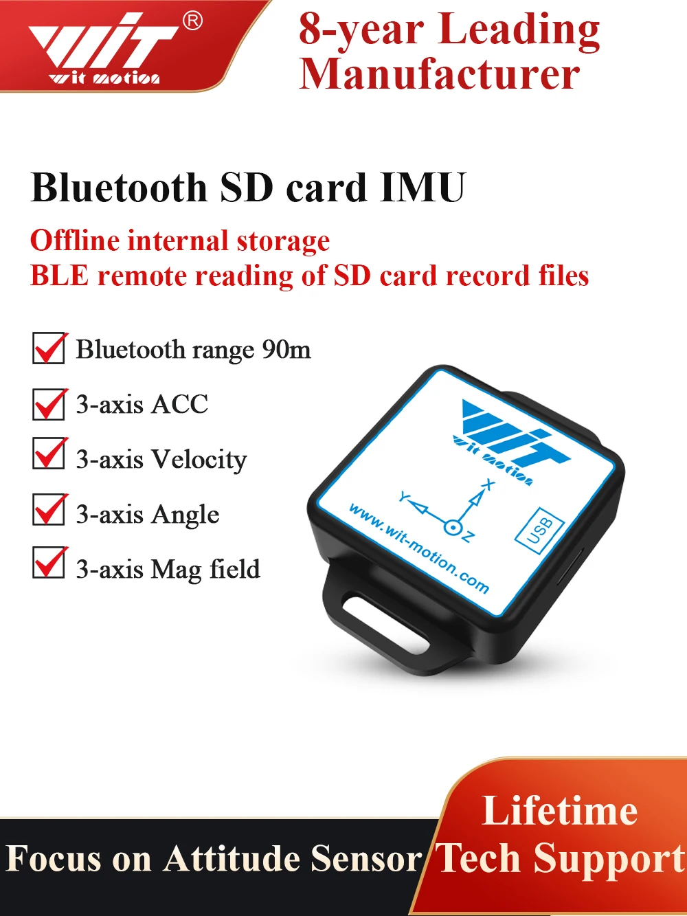 WT901SDCL-BT50 Bluetooth дистанционное считывание SD-карты акселерометр малой мощности, 9-осевой гироскоп + угол (точность XY 0,05 °) + магнитометр