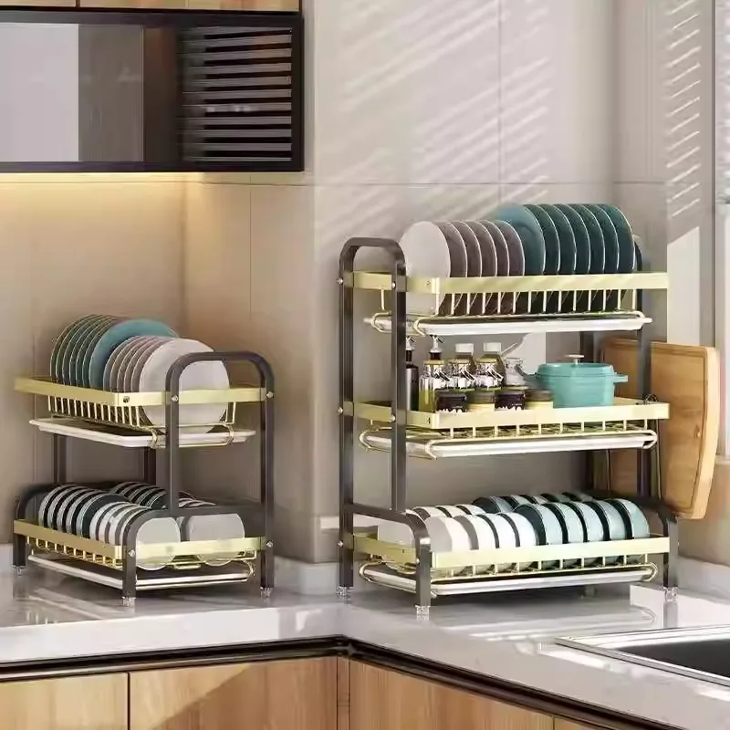 2Tier Rustproof Dish Drying Rack With Drainboard Utensil Holder Space Saving Kitchen Storage Organizer Multipurpose Kitchenware 4