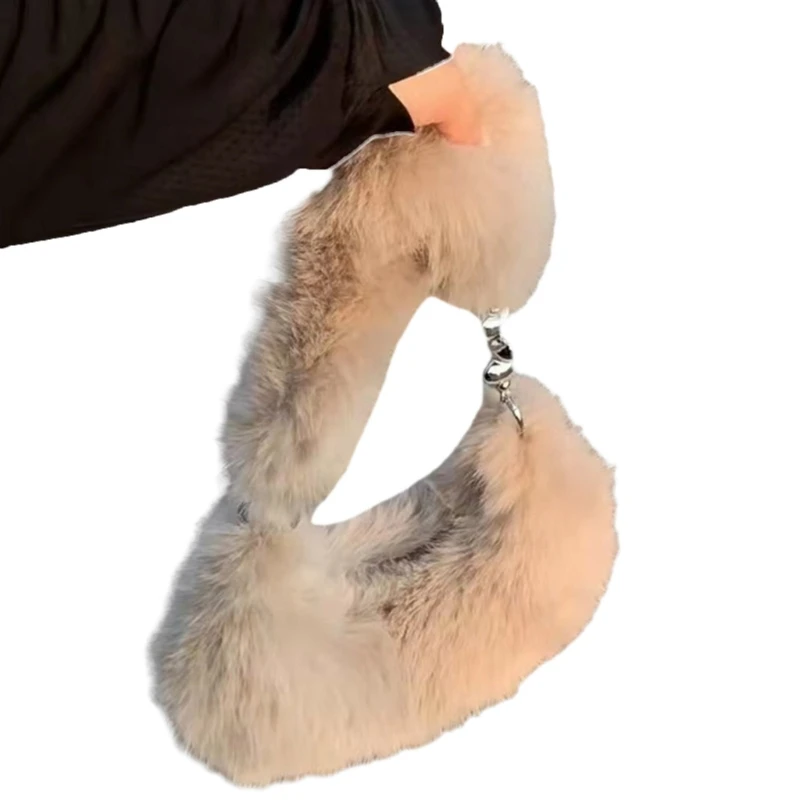Unique Dumpling Bag Plush Shoulder Bags Handbag for Trendy Individuals E74B